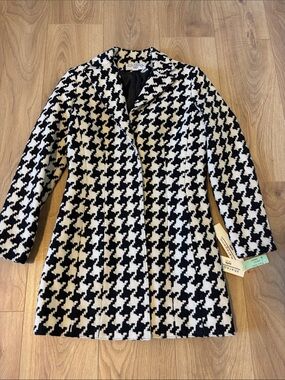 Sharagano Black & White Houndstooth Wool Blend Pea Coat size 6